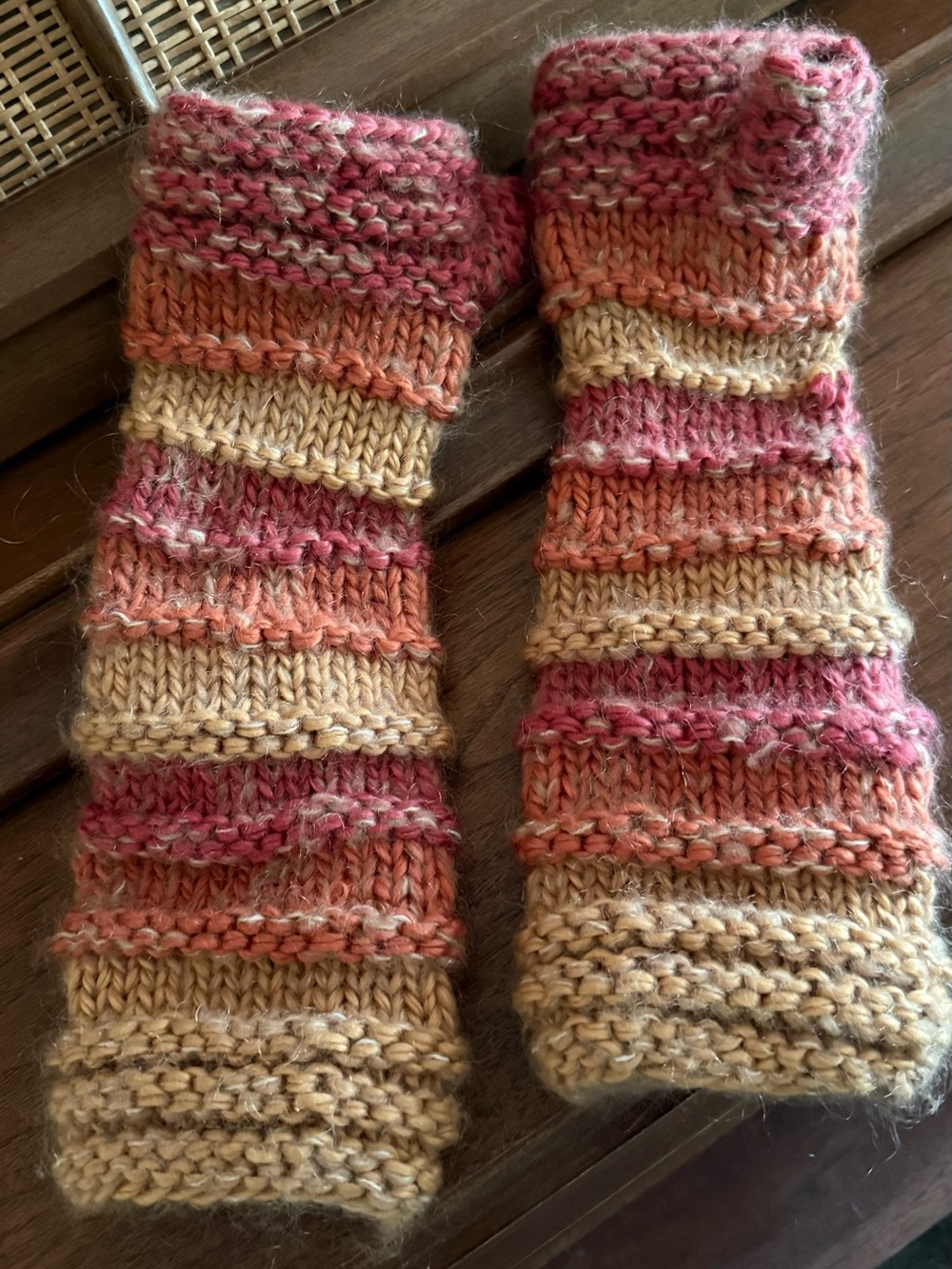 Handmade Knit Arm Warmers in Pink, Peach & Cream
